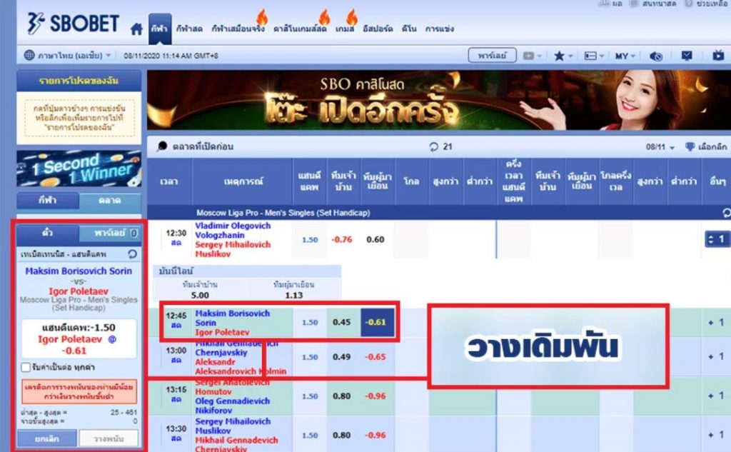 รูปแบบการวางพนันปิงปองออนไลน์ SBOBET